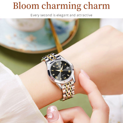 OLEVS 9931 Women Butterfly Buckle Luminous Waterproof Quartz Watch(Black + Gold)-garmade.com