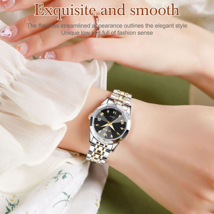 OLEVS 9931 Women Butterfly Buckle Luminous Waterproof Quartz Watch(Black + Gold)-garmade.com