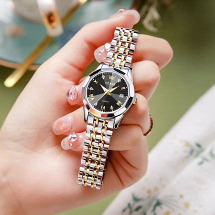 OLEVS 9931 Women Butterfly Buckle Luminous Waterproof Quartz Watch(Black + Gold)-garmade.com