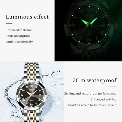 OLEVS 9931 Women Butterfly Buckle Luminous Waterproof Quartz Watch(Black + Gold)-garmade.com