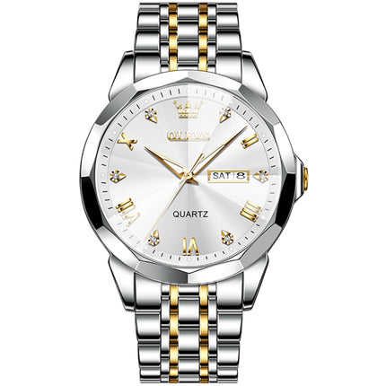 OLEVS 9931 Men Luminous Waterproof Quartz Watch(White + Gold)-garmade.com