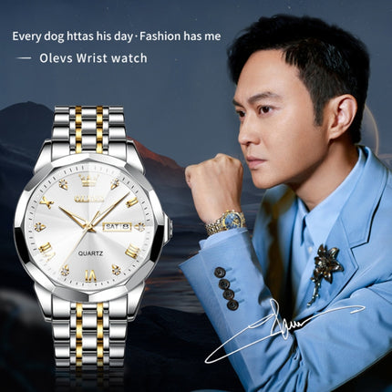 OLEVS 9931 Men Luminous Waterproof Quartz Watch(White + Gold)-garmade.com