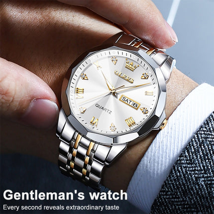 OLEVS 9931 Men Luminous Waterproof Quartz Watch(White + Gold)-garmade.com