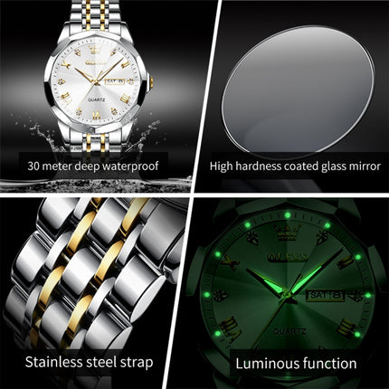 OLEVS 9931 Men Luminous Waterproof Quartz Watch(White + Gold)-garmade.com