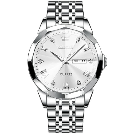 OLEVS 9931 Men Luminous Waterproof Quartz Watch(White + Silver)-garmade.com