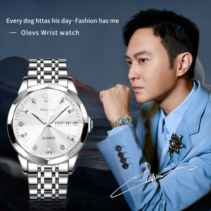 OLEVS 9931 Men Luminous Waterproof Quartz Watch(White + Silver)-garmade.com