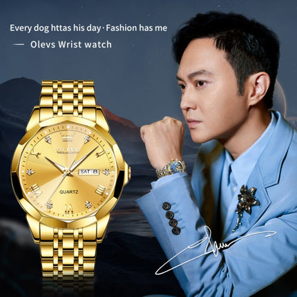 OLEVS 9931 Men Luminous Waterproof Quartz Watch(Gold)-garmade.com