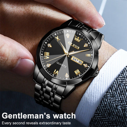OLEVS 9931 Men Luminous Waterproof Quartz Watch(Black)-garmade.com