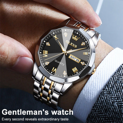 OLEVS 9931 Men Luminous Waterproof Quartz Watch(Black + Gold)-garmade.com