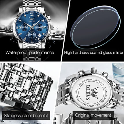 OLEVS 2858 Men Multifunctional Business Waterproof Quartz Watch(Blue)-garmade.com