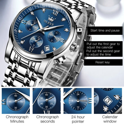 OLEVS 2858 Men Multifunctional Business Waterproof Quartz Watch(Blue)-garmade.com