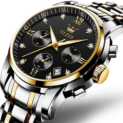 OLEVS 2858 Men Multifunctional Business Waterproof Quartz Watch(Black + Gold)-garmade.com