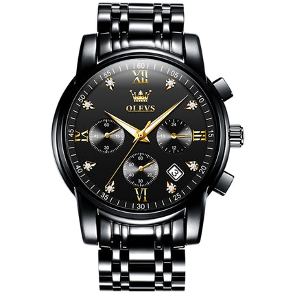 OLEVS 2858 Men Multifunctional Business Waterproof Quartz Watch(Black)-garmade.com