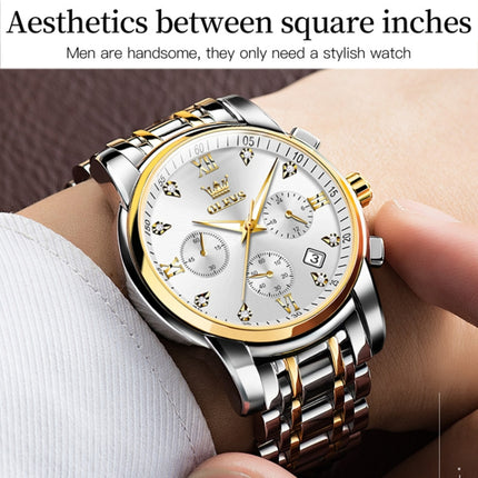 OLEVS 2858 Men Multifunctional Business Waterproof Quartz Watch(White + Gold)-garmade.com