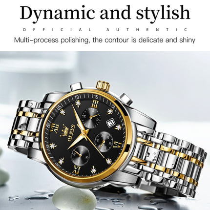 OLEVS 2858 Men Multifunctional Business Waterproof Quartz Watch(Black + Gold)-garmade.com