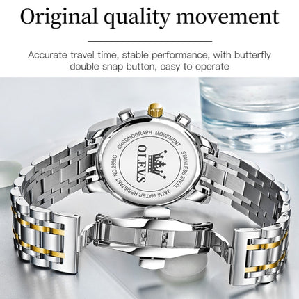 OLEVS 2858 Men Multifunctional Business Waterproof Quartz Watch(Blue + Gold)-garmade.com