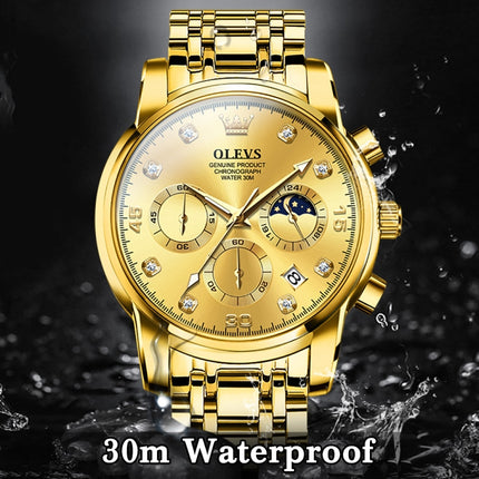 OLEVS 2889 Men Multifunctional Luminous Waterproof Quartz Watch(Gold)-garmade.com