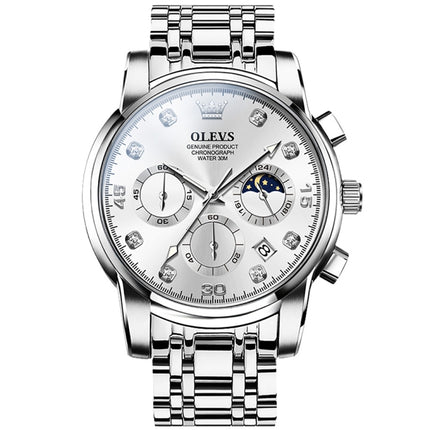 OLEVS 2889 Men Multifunctional Luminous Waterproof Quartz Watch(White)-garmade.com