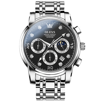 OLEVS 2889 Men Multifunctional Luminous Waterproof Quartz Watch(Black)-garmade.com