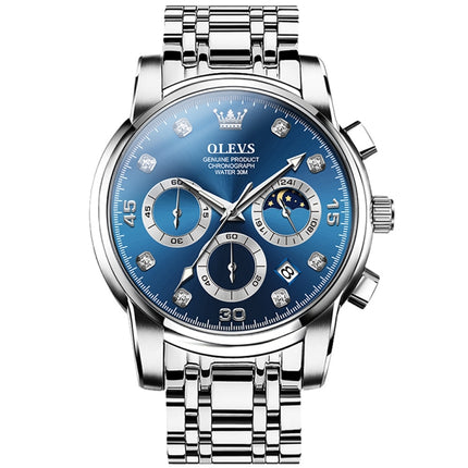 OLEVS 2889 Men Multifunctional Luminous Waterproof Quartz Watch(Blue)-garmade.com