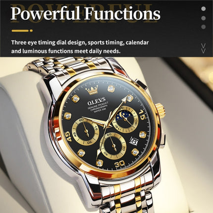 OLEVS 2889 Men Multifunctional Luminous Waterproof Quartz Watch(Black + Gold)-garmade.com