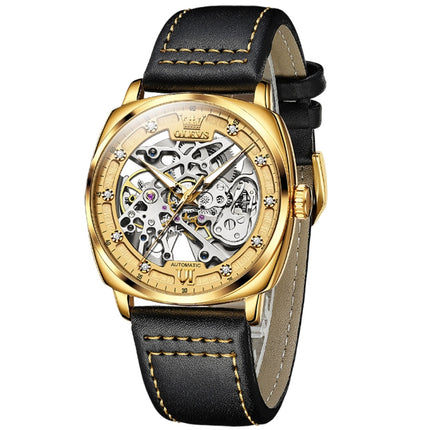 OLEVS 6651 Men Luminous Waterproof Hollow Mechanical Watch(Gold)-garmade.com