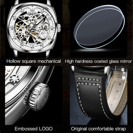 OLEVS 6651 Men Luminous Waterproof Hollow Mechanical Watch(White)-garmade.com