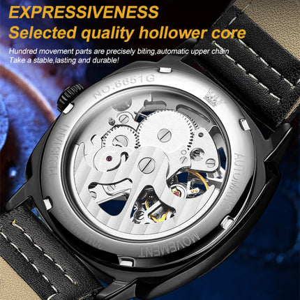 OLEVS 6651 Men Luminous Waterproof Hollow Mechanical Watch(Black + White)-garmade.com