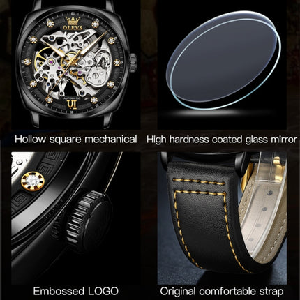 OLEVS 6651 Men Luminous Waterproof Hollow Mechanical Watch(Black)-garmade.com