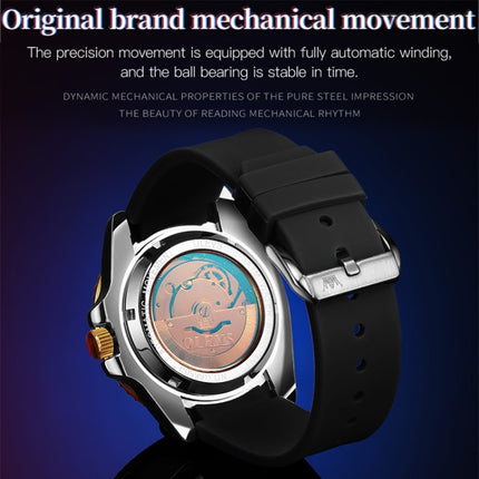 OLEVS 6650 Men Luminous Waterproof Silicone Strap Mechanical Watch(Black + Gold)-garmade.com
