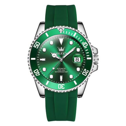 OLEVS 6650 Men Luminous Waterproof Silicone Strap Mechanical Watch(Green)-garmade.com