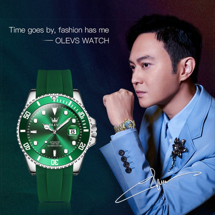 OLEVS 6650 Men Luminous Waterproof Silicone Strap Mechanical Watch(Green)-garmade.com