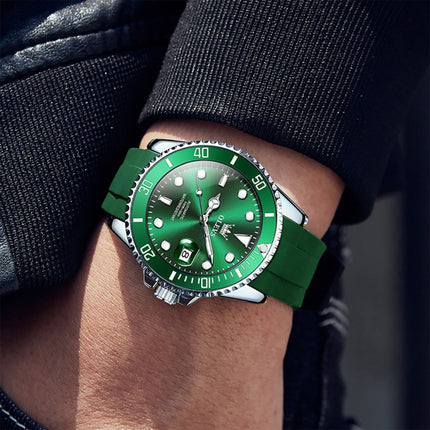 OLEVS 6650 Men Luminous Waterproof Silicone Strap Mechanical Watch(Green)-garmade.com