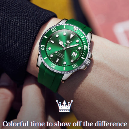 OLEVS 6650 Men Luminous Waterproof Silicone Strap Mechanical Watch(Green)-garmade.com