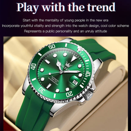 OLEVS 6650 Men Luminous Waterproof Silicone Strap Mechanical Watch(Green)-garmade.com