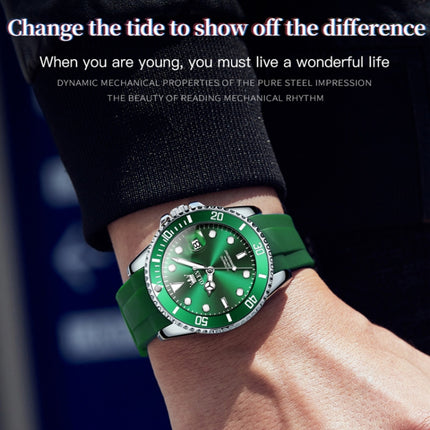 OLEVS 6650 Men Luminous Waterproof Silicone Strap Mechanical Watch(Green)-garmade.com