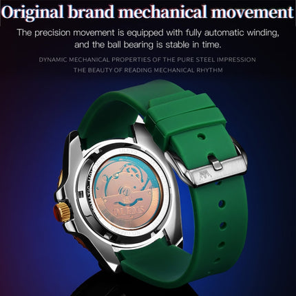 OLEVS 6650 Men Luminous Waterproof Silicone Strap Mechanical Watch(Green)-garmade.com