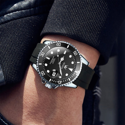 OLEVS 6650 Men Luminous Waterproof Silicone Strap Mechanical Watch(Black)-garmade.com