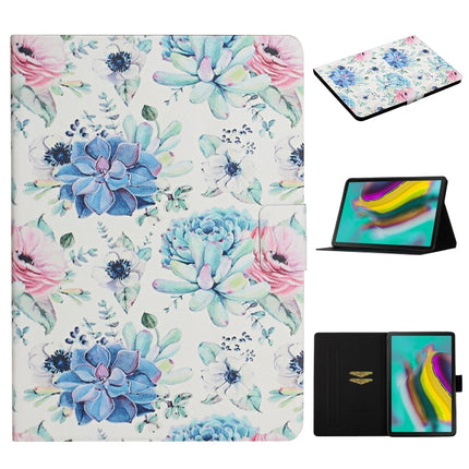 For Samsung Galaxy Tab S5e T720 Flower Pattern Horizontal Flip Leather Case with Card Slots & Holder(Blue Flower On White)-garmade.com