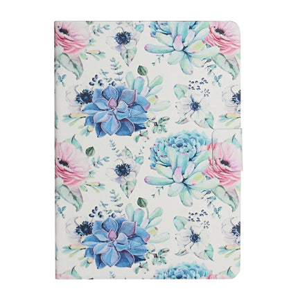 For Samsung Galaxy Tab S6 Lite Flower Pattern Horizontal Flip Leather Case with Card Slots & Holder(Blue Flower On White)-garmade.com