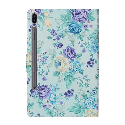 For Samsung Galaxy Tab S6 Flower Pattern Horizontal Flip Leather Case with Card Slots & Holder(Purple Flower)-garmade.com