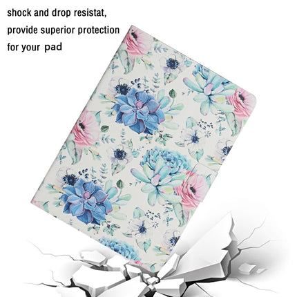 For Samsung Galaxy Tab S6 Flower Pattern Horizontal Flip Leather Case with Card Slots & Holder(Blue Flower On White)-garmade.com