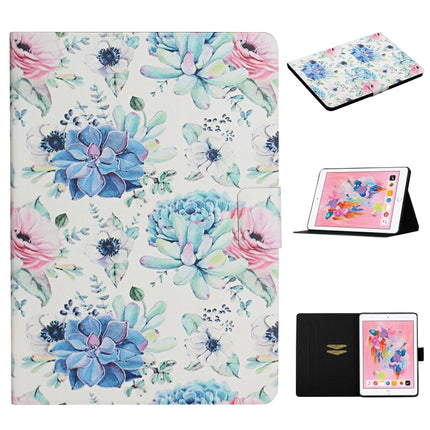 For iPad 5 Flower Pattern Horizontal Flip Leather Case with Card Slots & Holder(Blue Flower On White)-garmade.com