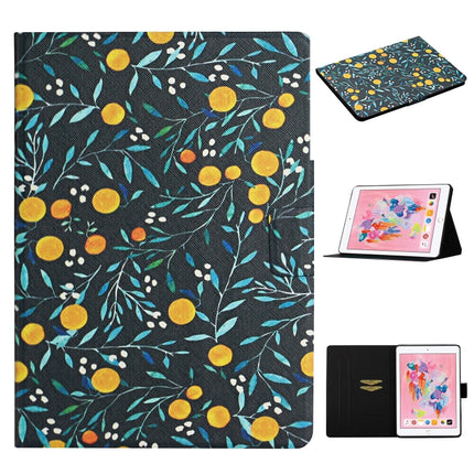 For iPad 10.2 Flower Pattern Horizontal Flip Leather Case with Card Slots & Holder(Yellow Fruit)-garmade.com