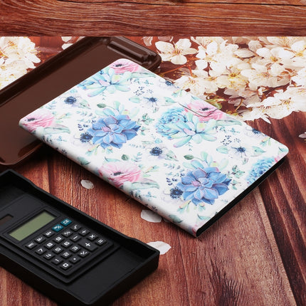 For iPad 10.2 Flower Pattern Horizontal Flip Leather Case with Card Slots & Holder(Blue Flower On White)-garmade.com