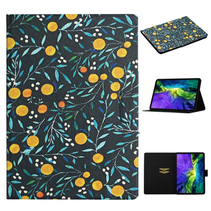For iPad Pro 11 2020 Flower Pattern Horizontal Flip Leather Tablet Case with Card Slots & Holder(Yellow Fruit)-garmade.com