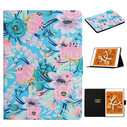 For iPad Mini 2019 Flower Pattern Horizontal Flip Leather Case with Card Slots & Holder(Pink Flower)-garmade.com