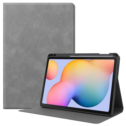 For Samsung Galaxy Tab S6 Lite P610 / P615 Cowhide Texture TPU Tablet Horizontal Flip Leather Case with Holder & Sleep / Wake-Up Function & Pen Slot(Grey)-garmade.com