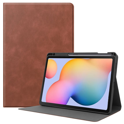 For Samsung Galaxy Tab S6 Lite P610 / P615 Cowhide Texture TPU Tablet Horizontal Flip Leather Case with Holder & Sleep / Wake-Up Function & Pen Slot(Brown)-garmade.com