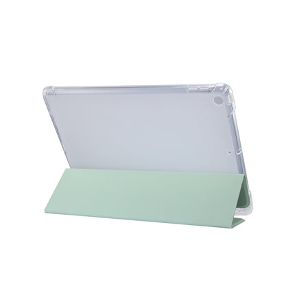 For iPad 10.2 2021 / 2020 / 2019 3-folding Electric Pressed Skin Texture Horizontal Flip Shockproof Transparent TPU + PU Leather Case with Holder & Pen Slot & Sleep / Wake-up Function(Matcha Green)-garmade.com